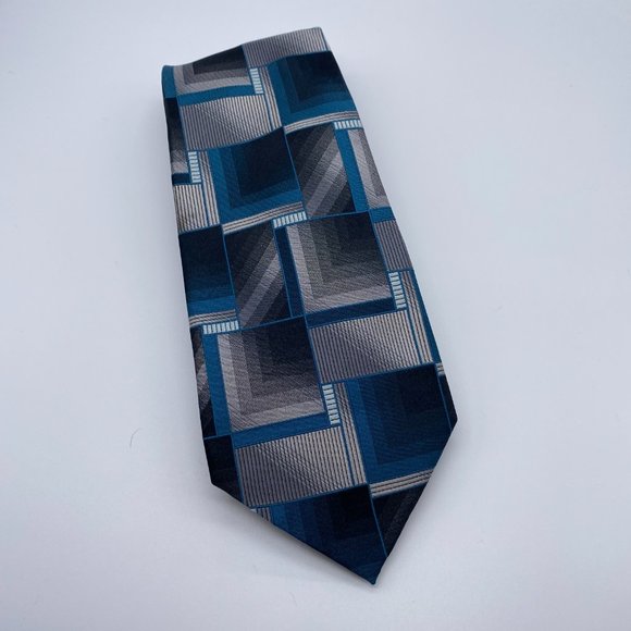 CONCEPTS by Liz Claiborne Blue Gray Geometric Silk Tie - Picture 5 of 7